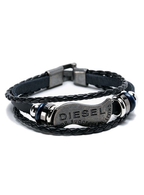 Pulsera Placa Diesel con Cuero Trenzado Azul-0