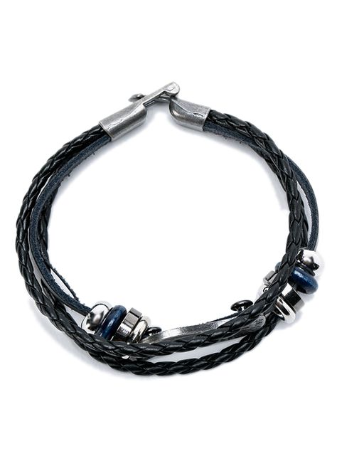 Pulsera Placa Diesel con Cuero Trenzado Azul-1