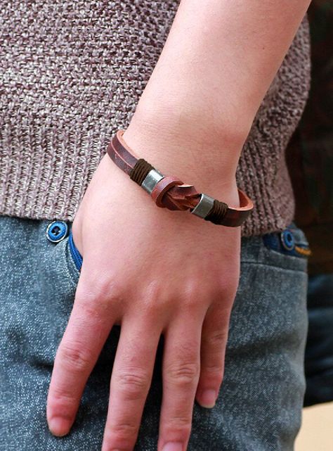 Pulsera de Cuero Hombre Infinito y Acero Cuero Café-1