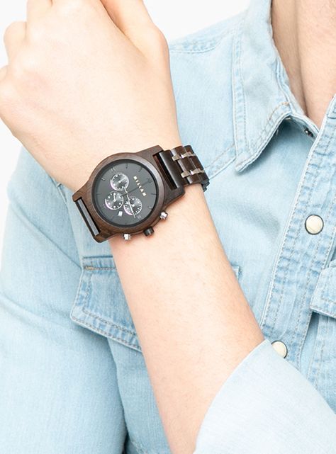 Reloj Bambu Correa Madera Oscura Hombre Caballero-4