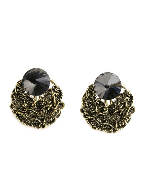 Aros Mujer Cadenas Dorados Piedra Negra-0