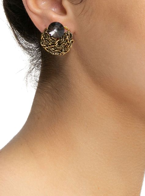 Aros Mujer Cadenas Dorados Piedra Negra-2