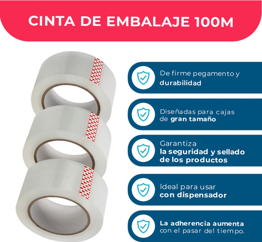 Dispensador Cinta Embalaje Pack Mayorista + 6 Cintas 100m-2