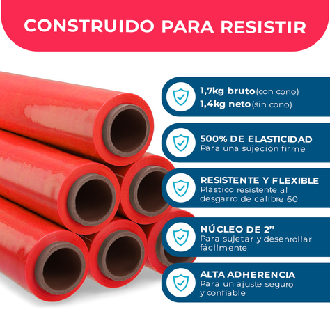 Film Stretch Rojo 1,7kg (350m) - Pack Mayorista - Caja 6 Uds-1
