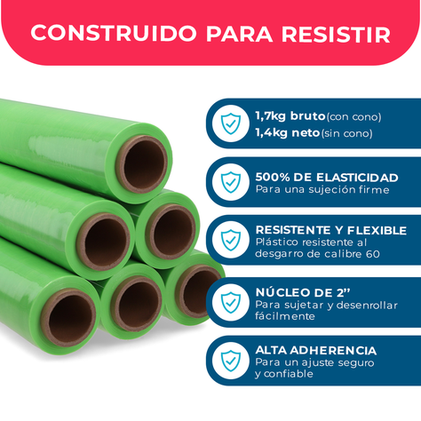 Film Stretch Verde 1,7kg (350m) - Pack Mayorista - Caja 6 Uds-1