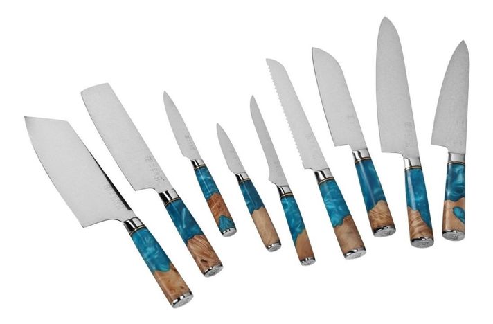 Set 9 Cuchillos - Zero Knives - Damascus Blue Resin-0
