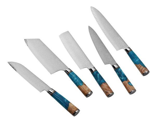 Set 9 Cuchillos - Zero Knives - Damascus Blue Resin-1
