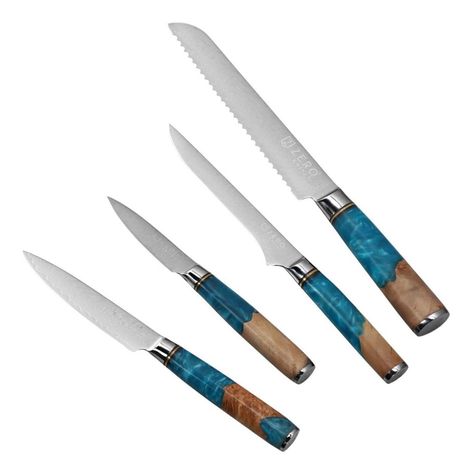 Set 9 Cuchillos - Zero Knives - Damascus Blue Resin-2