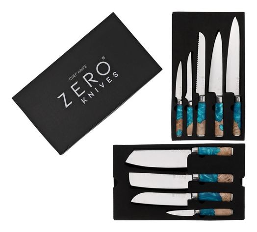 Set 9 Cuchillos - Zero Knives - Damascus Blue Resin-3