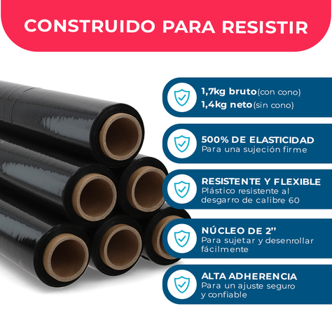 Film Stretch Negro 1,7kg (350m) - Pack Mayorista - Caja 6 Uds-1