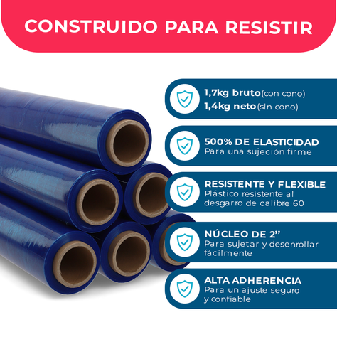 Film Stretch Azul 1,7kg (350m) - Pack Mayorista - 1 Und-1