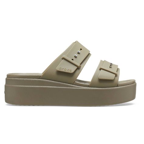 Sandalia Crocs Brooklyn Low Wedge Mujer Beige-1