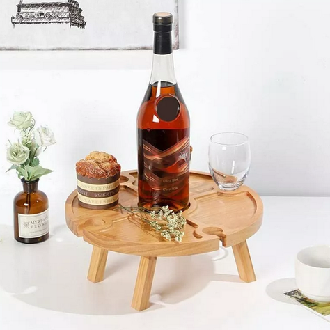 Mesa De Madera Picnic Plegable Soporte Copas Tabla Picoteo-3