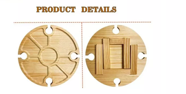Mesa De Madera Picnic Plegable Soporte Copas Tabla Picoteo-4