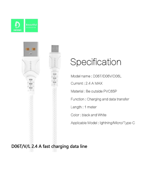 Cable de Carga Rápida DENMEN D06V (Micro USB) – 2.4A-1