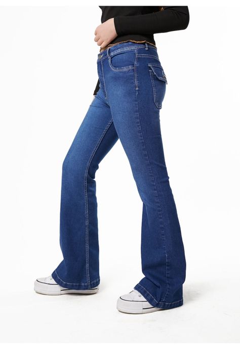 JEANS GORI FLARE BOLSILLO TRASERO TAPETAS-1