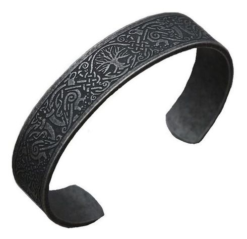 Pulsera Vikinga Arbol De La Vida Silver Envejecido Hombre-0