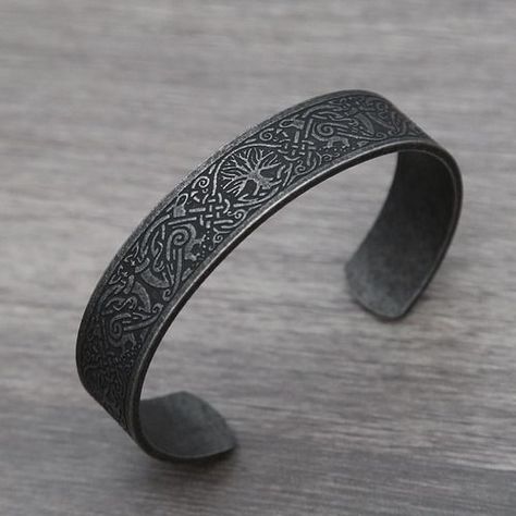Pulsera Vikinga Arbol De La Vida Silver Envejecido Hombre-1