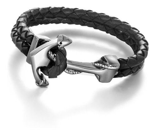 Pulsera De Caballero De Cuero Ancla  Elegante Y Juvenil 55-0