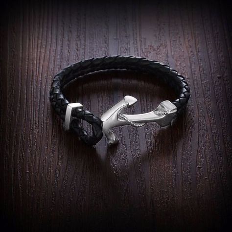 Pulsera De Caballero De Cuero Ancla  Elegante Y Juvenil 55-3