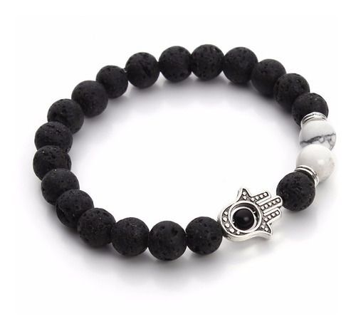 Pulsera De Hombre Mujer Mano De Buda Piedra Volcanica 1-0