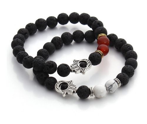 Pulsera De Hombre Mujer Mano De Buda Piedra Volcanica 1-1