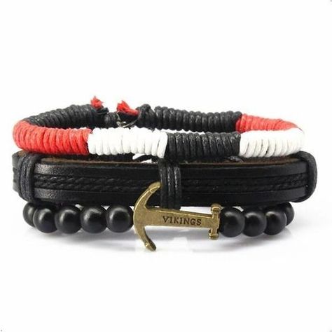 Pulsera De Cuero Ancla Conjunto 3 Unidades Style Rm-0