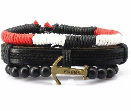 Pulsera De Cuero Ancla Conjunto 3 Unidades Style Rm-1