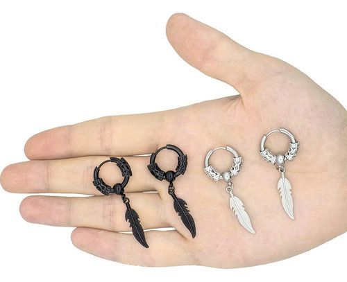 Aros Punk Plumas Black Silver Space Vintage-5