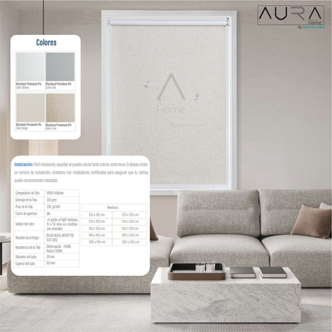 Cortina Roller Blackout Aura Textura Lino 150X250 Cm-5