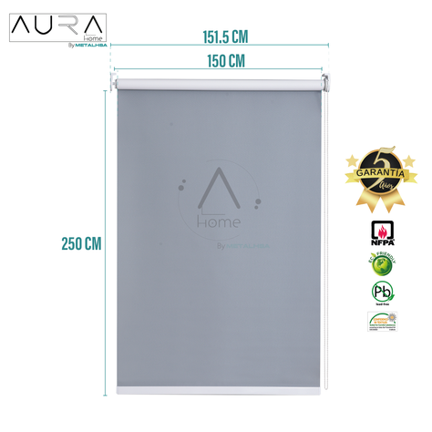 Cortina Roller Blackout Aura Gris 150X250 Cm-8