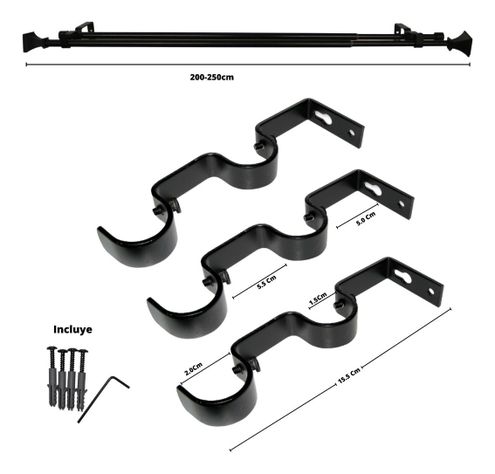 Set Doble Extensible 200-250 Cm Color Negro Terminal Prisma-5