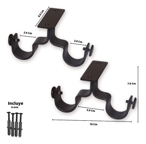 Pack 2 Unidades Soporte Doble Techo De Metal Negro 19/19 Mm-1