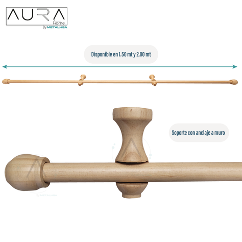 Set Simple de Madera Natural 19 MM X 2,00 Mt Terminal Bola-2