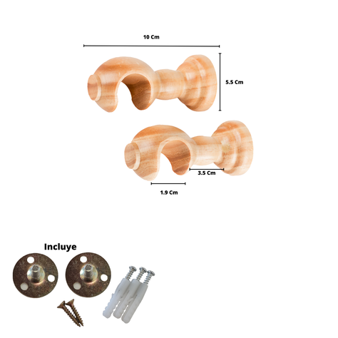 Pack 2 Unidades Soporte Simple De Madera Natural 19 Mm-1