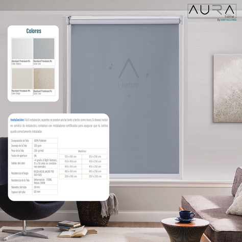 Cortina Roller Blackout Aura Gris 180X250 Cm-5