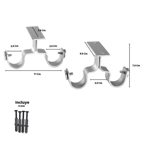 Pack 2 Unidades Soporte Doble Techo De Metal Satín 19/28 Mm-2