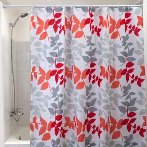 Cortina De Baño 180 x 180 Cm Poliéster Hojas Naranjas-2