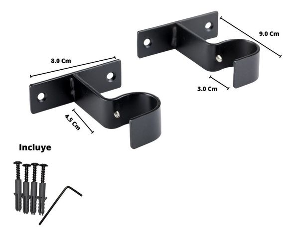 Pack 2 Unidades Soporte Simple Muro De Metal Negro 28 Mm-1