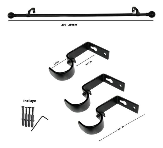 Set Simple Extensible 200-250 Cm Color Negro Terminal Bola-4