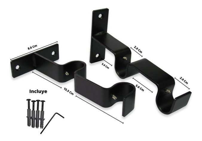 Pack 2 Unidades Soporte Doble Muro De Metal Negro 19/19 Mm-1