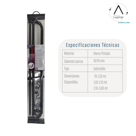 Set Extensible Doble Curvo de 120 a 210 Cm y 16/19 Mm Negro-6
