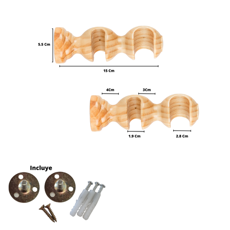 Pack 2 Unidades Soporte Doble De Madera Natural 19/28 Mm-2