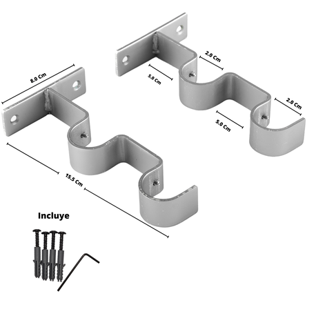 Pack 2 Unidades Soporte Doble Muro De Metal Satín 19/19 Mm-2