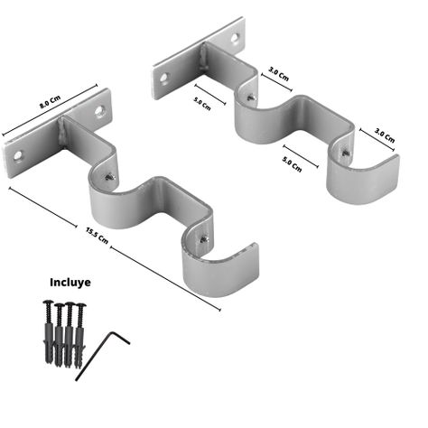 Pack 2 Unidades Soporte Doble Muro De Metal Satín 28/28 Mm-2