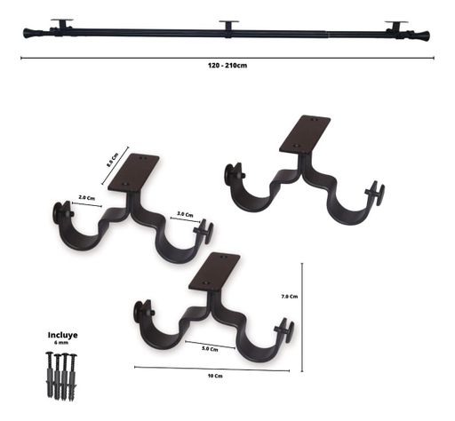 Set Extensible Techo 120-210 Cm Color Negro Terminal Cónico-3