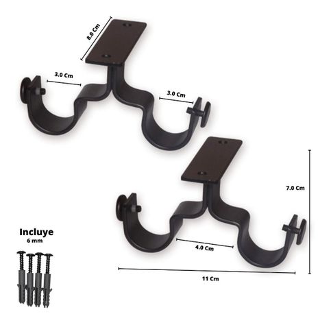 Pack 2 Unidades Soporte Doble Techo De Metal Negro 28/28 Mm-1