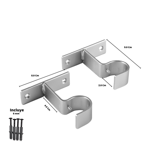 Pack 2 Unidades Soporte Simple Muro De Metal Satín 19 Mm-2