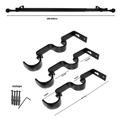 Set Doble Extensible 200-250 Cm Color Negro Terminal Bola-6