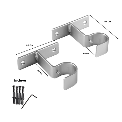 Pack 2 Unidades Soporte Simple Muro De Metal Satín 28 Mm-2
